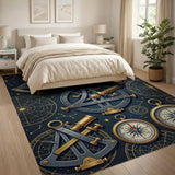 Vintage Celestial Sextant Compass Area Rug