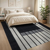 Black and White Geometric Modern Black White Geometric Stripe Rug