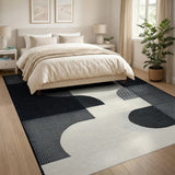 Black White Curved Geometric Area Rug