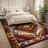 Multi-color and Patterns Bold Red Diamond Southwestern Area Rug