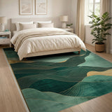 Green Gold Abstract Wave Landscape Rug