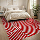 Bold Red Maze Geometric Area Rug with Green Accents