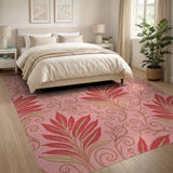 Pink Red Leaf Swirl Floral Vintage Rug