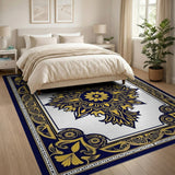 Ornate Navy Blue Gold Mandala Area Rug