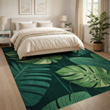 Floral Vintage Lush Green Monstera Leaves Area Rug