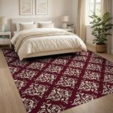 Elegant Red Fleur-de-Lis Damask Area Rug