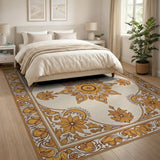 Gold and Silver Ornate Gold Mandala Persian Area Rug