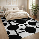 Modern Geometric Circles Black White Area Rug