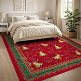 Festive Red Golden Bells Holly Border Rug