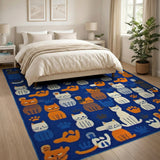 Blue and Teal Playful Cartoon Cats Area Rug