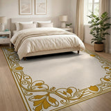 Ornate Gold Leaf Floral Border Area Rug