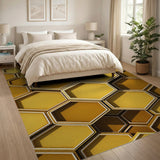 3D Yellow Honeycomb Geometric Area Rug