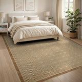 Beige and Neutral Beige Geometric Grid Modern Area Rug
