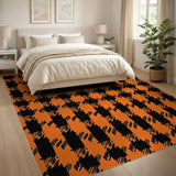 Geometric Modern Bold Orange Black Houndstooth Area Rug