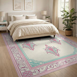 Pink Teal Floral Vintage Area Rug