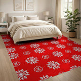 Geometric Modern Snowflake Festive Red Snowflake Area Rug