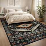 Black Southwestern Geometric Tribal Rug
