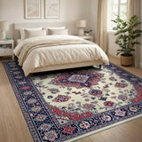 Traditional Persian Medallion Area Rug in Navy, Red Cream