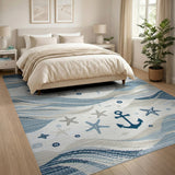Coastal Anchor Starfish Blue Area Rug