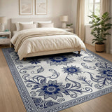 Vintage Blue Sunflower Floral Area Rug