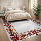 Ornate Red Gold Floral Border Rug