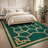 Emerald Green Gold Lattice Geometric Area Rug