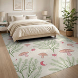 Whimsical Pink Mushroom Fern Crescent Moon Rug