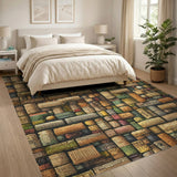 ODIKA Abstract Block Mosaic Washable Low Pile Area Rug