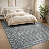 Modern Grey Geometric Framed Area Rug