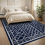 Blue and Teal Navy Blue Geometric Lattice Area Rug