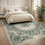Ornate Green Floral Mandala Rug