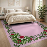 Ornate Pink Floral Border Area Rug