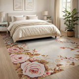 Blush Pink Rose Vine Border Area Rug