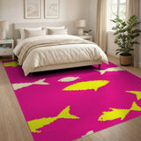 Playful Pixel Fish Pink Area Rug