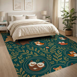 Whimsical Woodland Animals Green Kids Rug