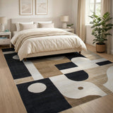 Geometric Modern Curved Geometric Black White Area Rug