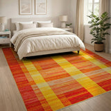 Orange Vibrant Orange Yellow Striped Geometric Rug