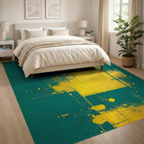 Distressed Teal Yellow Abstract Area Rug