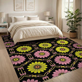 Pink Yellow Daisy Trellis Area Rug