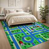 Vibrant Kids Town Play Rug with Roads Houses