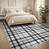 Geometric Modern Black White Plaid Grid Area Rug