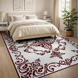 Ornate Red Damask Border Area Rug