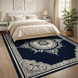 Navy Ornate Persian Medallion Rug