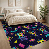 Neon Pixel Trophy Arcade Washable Area Rug