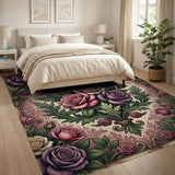 Ornate Purple Rose Bouquet Floral Vintage Rug