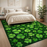 Green Kids Cartoon Lucky Shamrock Clover Green Area Rug