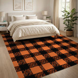 Orange Rustic Farmhouse Orange Black Buffalo Plaid Area Rug
