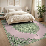 Pink Green Floral Vintage Medallion Rug