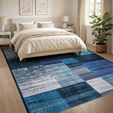 Blue Patchwork Distressed Vintage Area Rug