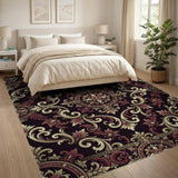 Opulent Black Gold Floral Baroque Area Rug